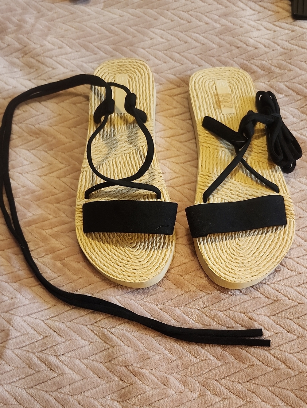 Women's Black Strap Espadrille Lace up Sandals